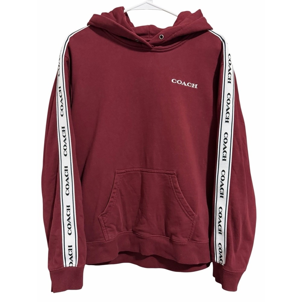 Coach Pullover Hoodie Logo Tape Long Sleeve Burgundy Women's Size Large‎
